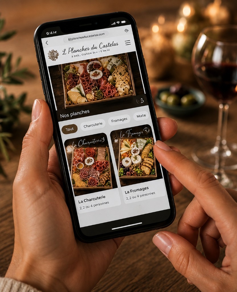 Commande en ligne sur la boutique Les Planches du Castelas depuis un smartphone